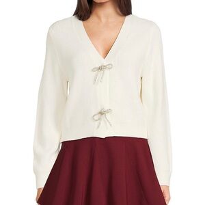 Ivory Cardigan with Bow Accents